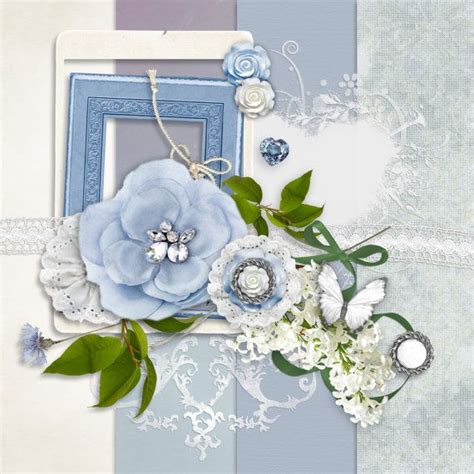 Color Collection Dusty Blue Digital Scrapbook Page Kit Flower