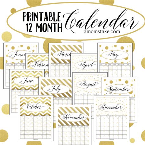 Free Printable 12 Month Calendar A Moms Take
