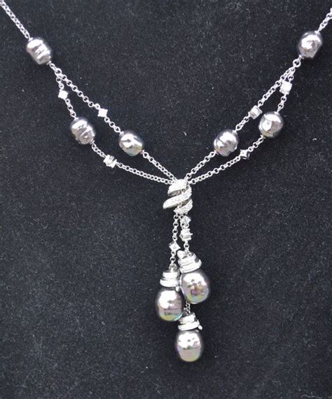 Majorica Grey Baroque Pearls Sterling Silver Necklace Lariat Etsy