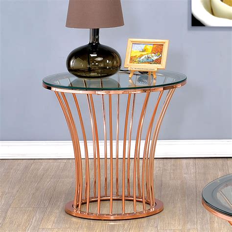 Furniture Of America Caryl Contemporary Glass Top End Table Rose Gold