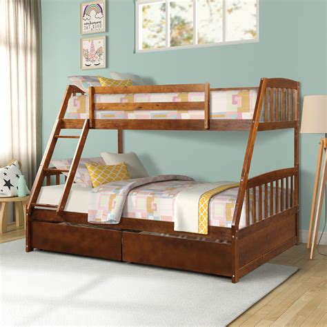 Wooden Bunk Bed Frame Modern Sturdy Bunk Bed Twin Over Full Bunk Beds