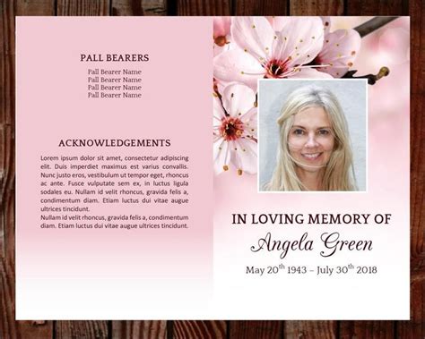 Pink Funeral Program Template Pink Flowers Funeral Template Etsy Uk