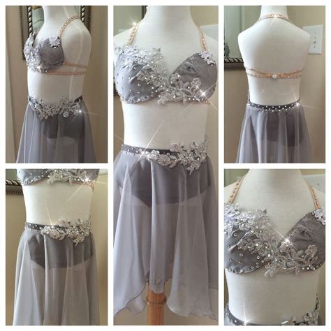 2 Piece Custom Lyrical Dance Costume Grey With Appliques