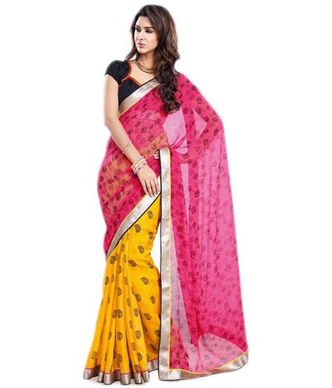 Anwesha Pink Printed Pure Georgette Saree With Blouse Piece Buy