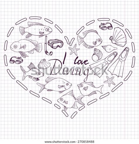 Heart Sea Objects Vector Set Ink Stock Vector Royalty Free 270858488