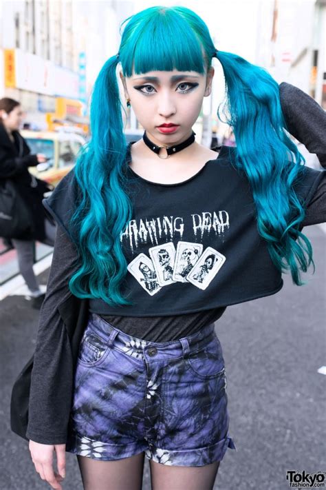 blue twintails hairstyle harajuku tokyo fashion news