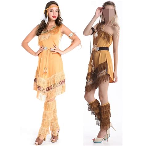 High Quality Hot Indian Costume Womens 2 Colors Pocahontas Adult Fancy Dress Cosplay Costume In