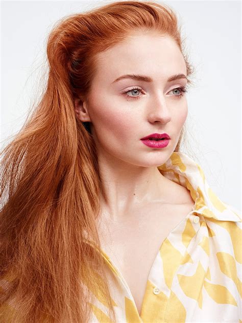 Sophie Turner Women Redhead Blue Eyes Simple Background Actress