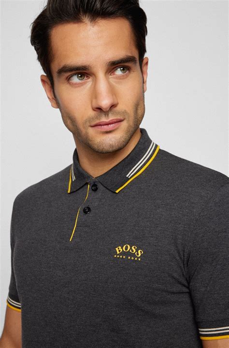 Boss Slim Fit Polo Shirt In Stretch Piqué With Curved Logo