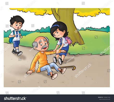 Ilustrasi Stok Illustration Children Helping Older Man 1594661326