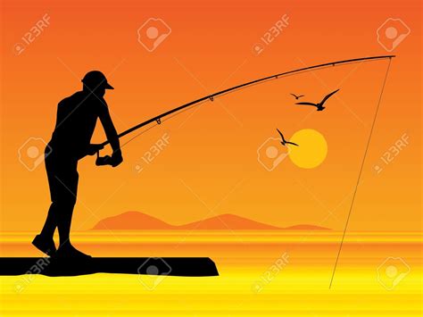 Fisherman Silhouette At Sunset Silhouette Sunset Stock Illustration
