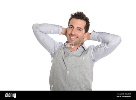 Handsome Guy With Arms Behind Head Stock Photo Alamy