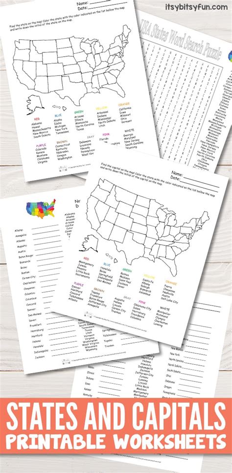 50 States Map Printable Worksheets