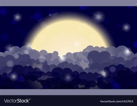 Cartoon Night Shining Cloudy Sky With Moon Vector Image