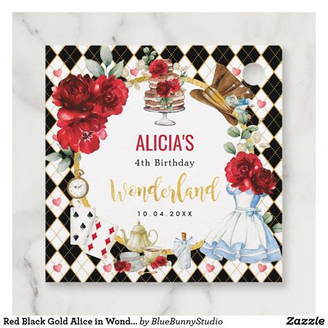Red Black Gold Alice In Wonderland Mad Tea Party Favor Tags Zazzle