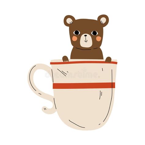 Cute Bear In Teacup Adful Little Cartoon Animal Character Sitting In