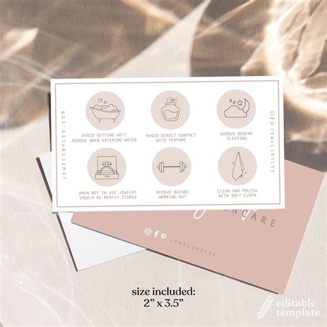 Editable Jewellery Care Card Template Printable Care Guide Etsy