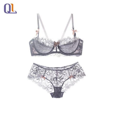 thin breasts gathered sexy bra with underwire translucent lace panties women bra set china