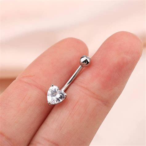 14k Belly Ring Cz White Gold Belly Ring Heart Belly Button Ring Belly
