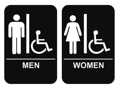 Ada Braille Mens And Womens Handicap Restroom Sign Set 6 X 9 Black