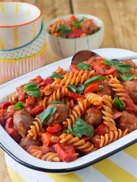 Miguels Spiral Pasta With Sausages And Basil Quick Healthy And Yummy