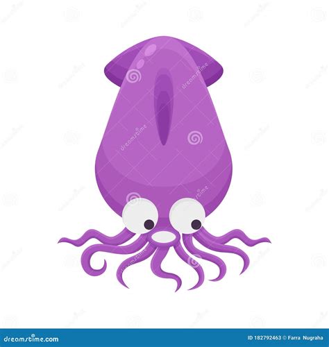 Squid Cartoon Character Cute Animal Mascot Icon Flat Design Stock