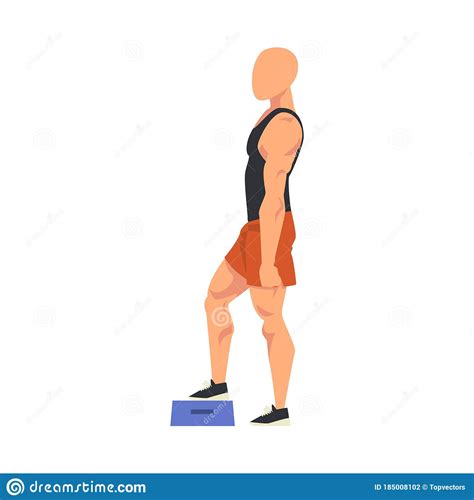 Man Doing Exercise Using Steps Platform Side View Of Male Athlete