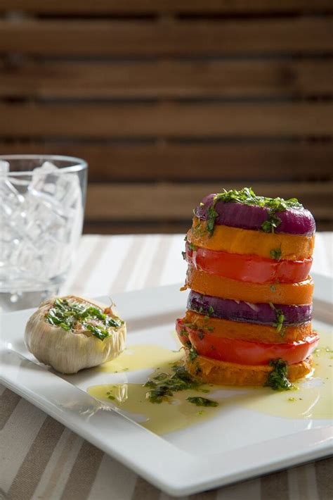 Roasted Vegetable Stack With Garlic Lemon And Coriander Oil Roasted