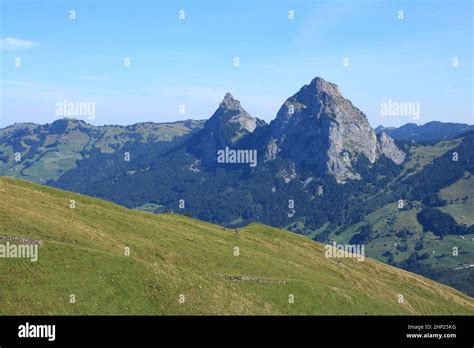 Mountains Grosser Mythen And Kleiner Mythen Seen From Stoos Stock Photo