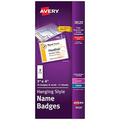 Avery Hanging Style Laserinkjet Name Badge Kit 3 X 4 Clear Holders