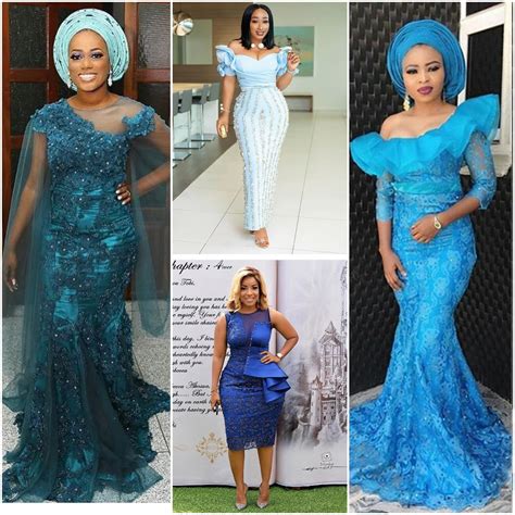 Aso Ebi African Royal Blue Prom Dresses Tea Length Lace Short Evening