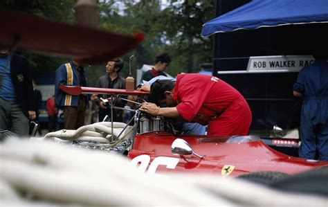 Jacky Ickx Winning Ferrari 312 Being Fettled In The Rouen Paddock