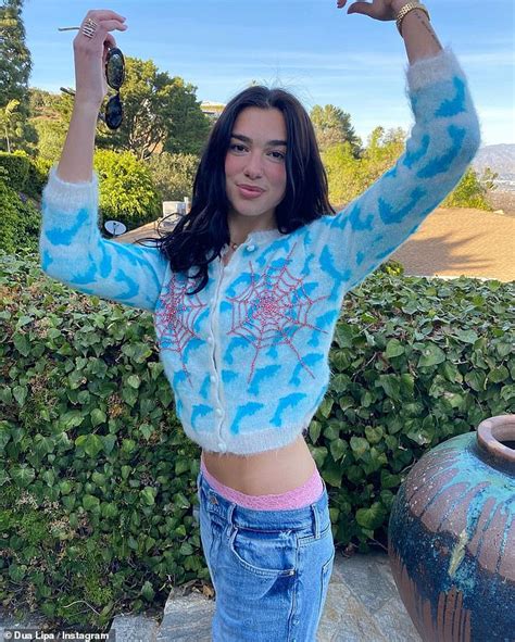Dua Lipa Goes Braless In A Cropped Turquoise Cardigan And Midi Skirt