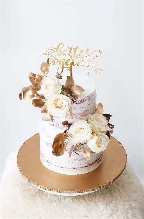 Two Tiered Red Velvet Semi Naked Cake With White And Gold Theme By Kaia