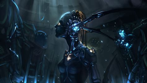 Sci Fi Tech Mech Mecha Robots Cyborg Neon Lights Dark Women Females