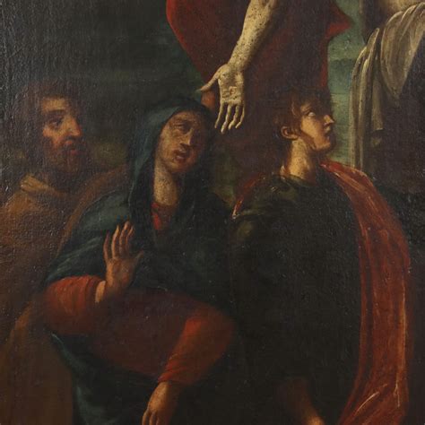 Dipinto Antico 600 Deposizione Di Cristo Dalla Croce Olio Su Tela