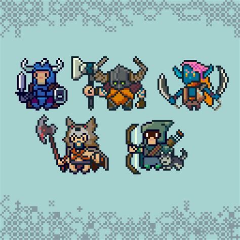 Pixel Art With Four Different Types Of Characters