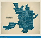 Modern City Map - Spokane Washington City of the USA with Neighborhoods ...