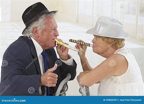 Adorable Senior Couple Partying Stock Image Image Of Face