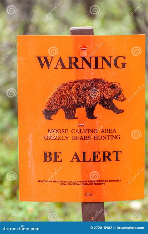 Grizzly Bear Warning Sign In Denali Park Ak Usa Editorial Photography