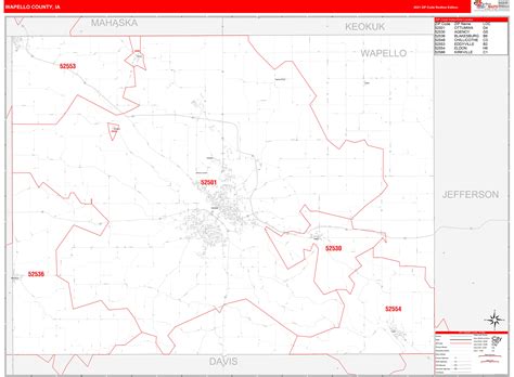 Wapello County Ia Zip Code Wall Map Red Line Style By Marketmaps