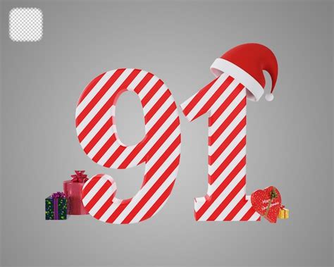 Premium Psd Number 91 With Red Santa Hat Christmas 3d Illustration