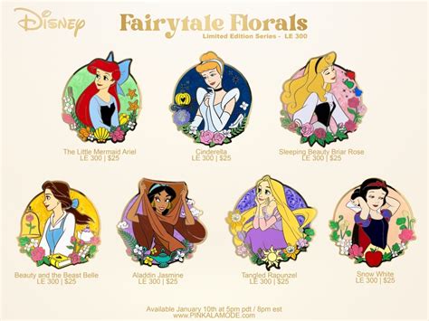 Disney Fairytale Florals Pin Series At Pink A La Mode Disney Pins Blog