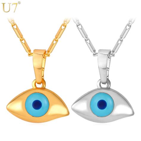 U Blue Eye Necklaces Pendants Trendy Silver Gold Color Amulet
