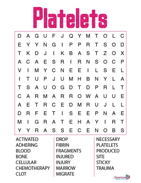 Platelets Word Search Puzzle Large Print American Home Healths Blog