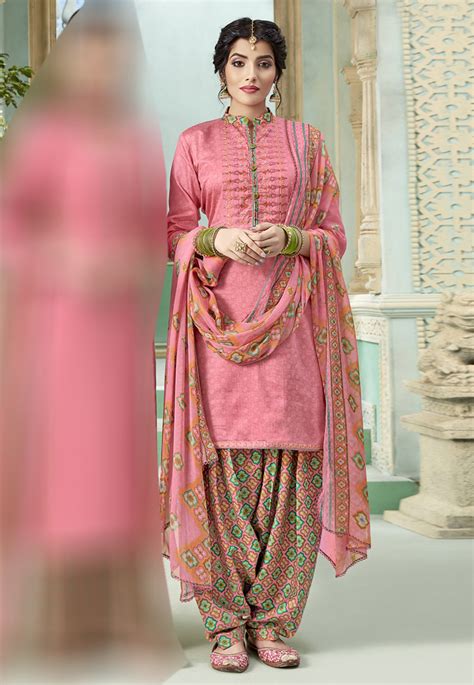 Pink Cotton Punjabi Suit 195898 Punjabi Suits Pink Cotton Cotton