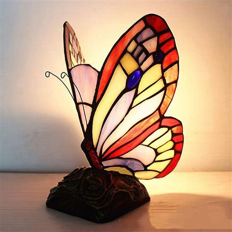 Purple Stained Glass Butterfly Lamptiffany Style Butterfly Table Lamp