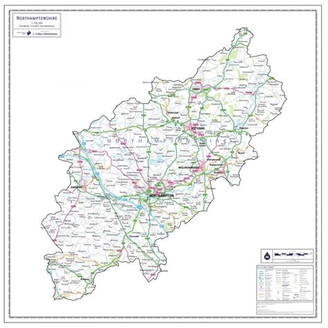 Northamptonshire County Wall Map Laminated