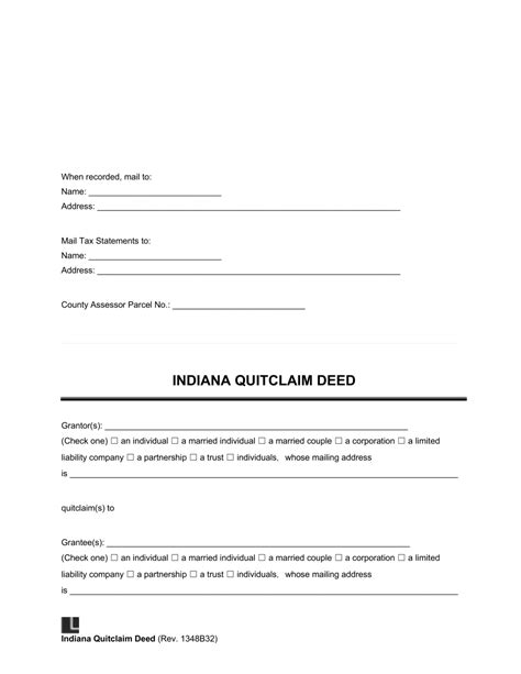 Indiana Quitclaim Deed Form And How To Write Guide
