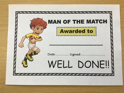 Rugby Award Certificates Man Of The Match 20 X A5 Etsy